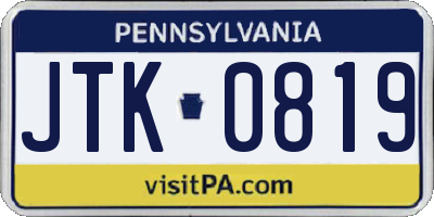 PA license plate JTK0819