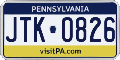 PA license plate JTK0826