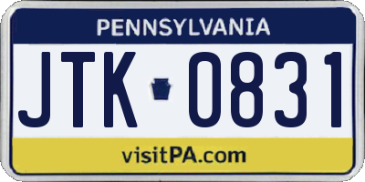 PA license plate JTK0831