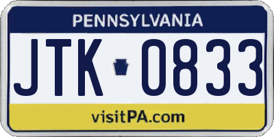 PA license plate JTK0833