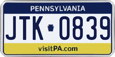 PA license plate JTK0839
