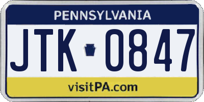 PA license plate JTK0847