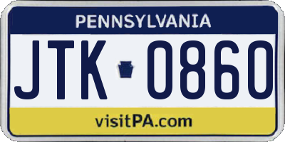 PA license plate JTK0860