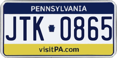 PA license plate JTK0865