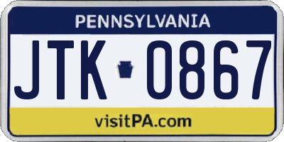 PA license plate JTK0867