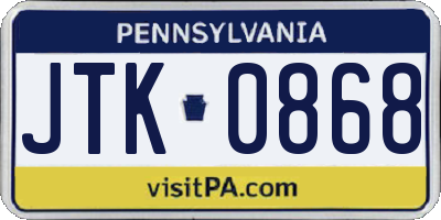 PA license plate JTK0868