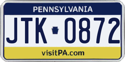 PA license plate JTK0872