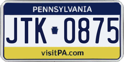 PA license plate JTK0875
