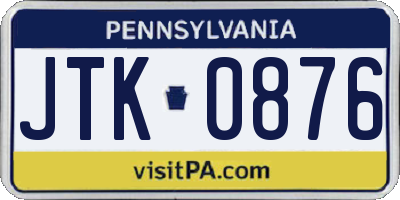 PA license plate JTK0876