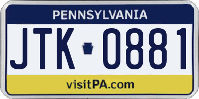 PA license plate JTK0881