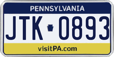 PA license plate JTK0893