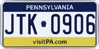 PA license plate JTK0906