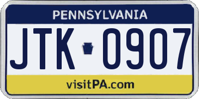 PA license plate JTK0907