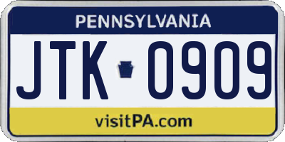 PA license plate JTK0909