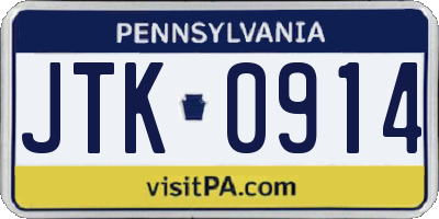PA license plate JTK0914