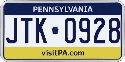 PA license plate JTK0928