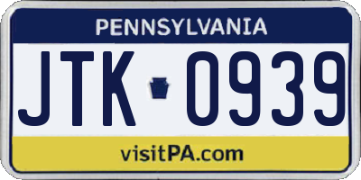 PA license plate JTK0939