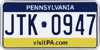 PA license plate JTK0947