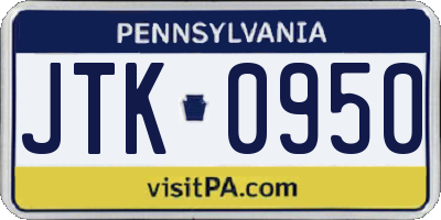PA license plate JTK0950