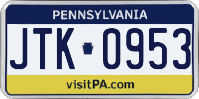 PA license plate JTK0953
