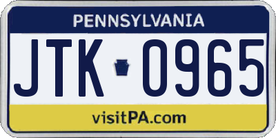 PA license plate JTK0965