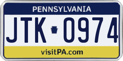 PA license plate JTK0974