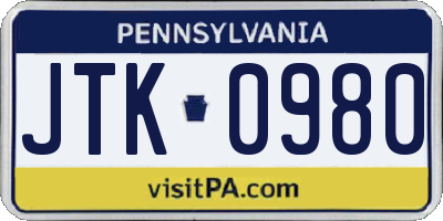 PA license plate JTK0980