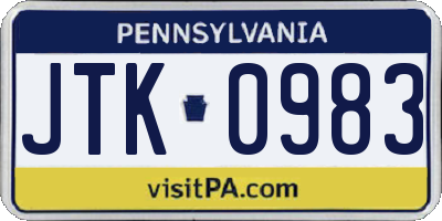 PA license plate JTK0983