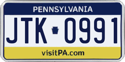 PA license plate JTK0991