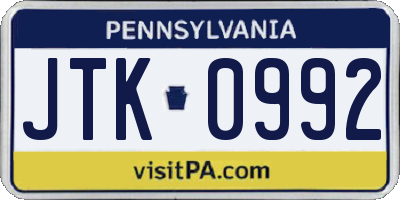PA license plate JTK0992