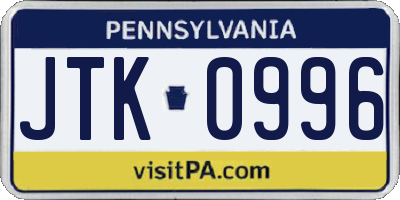 PA license plate JTK0996