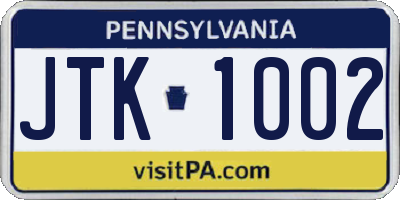 PA license plate JTK1002