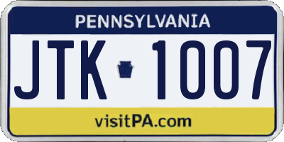 PA license plate JTK1007