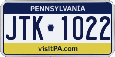 PA license plate JTK1022