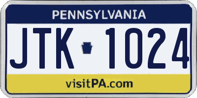 PA license plate JTK1024