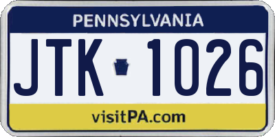 PA license plate JTK1026