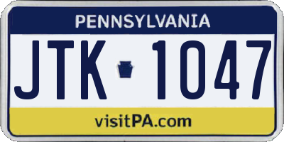 PA license plate JTK1047