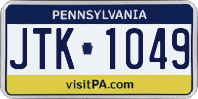 PA license plate JTK1049