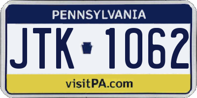PA license plate JTK1062