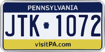 PA license plate JTK1072