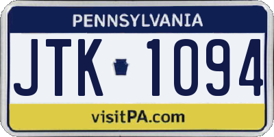 PA license plate JTK1094