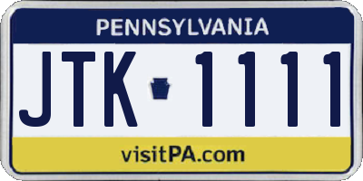PA license plate JTK1111