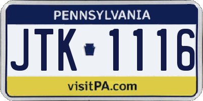 PA license plate JTK1116