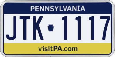 PA license plate JTK1117