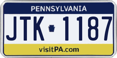 PA license plate JTK1187