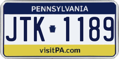 PA license plate JTK1189