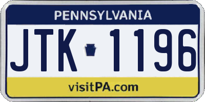 PA license plate JTK1196