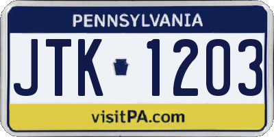 PA license plate JTK1203