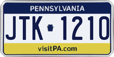 PA license plate JTK1210