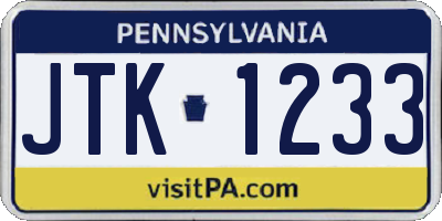 PA license plate JTK1233